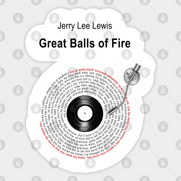 GREAT BALLS OF FIRE LYRICS ILLUSTRATIONS Sticker by Vansa Design